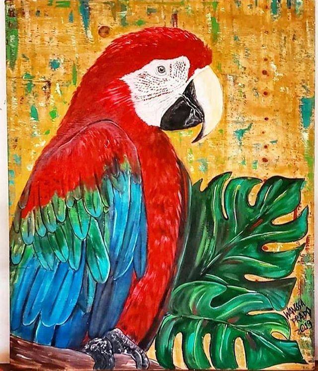 Mistura Brasileira XXXVI, Arara Vermelha Grande, 100 X 120, acrílico sobre madeira, Brasil 2019