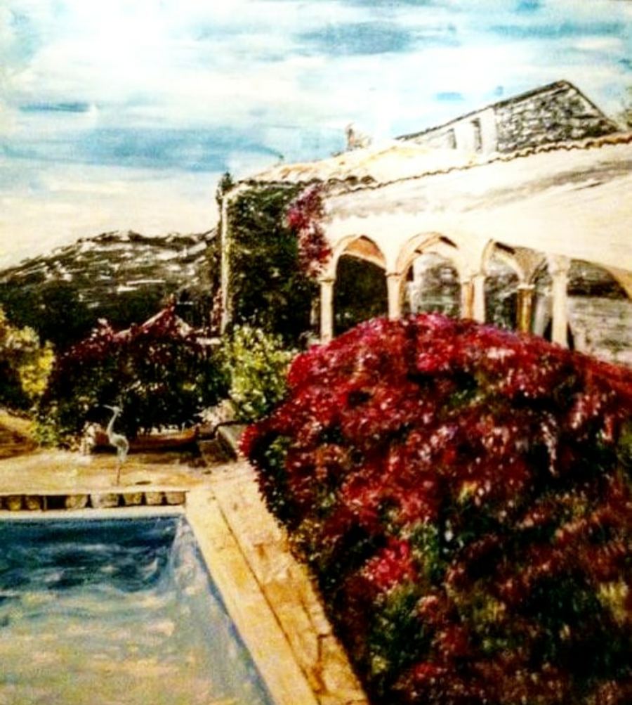 Castelo e piscina, acrílico sobre tela espatulado, 130 x 100, Brasil 2009.