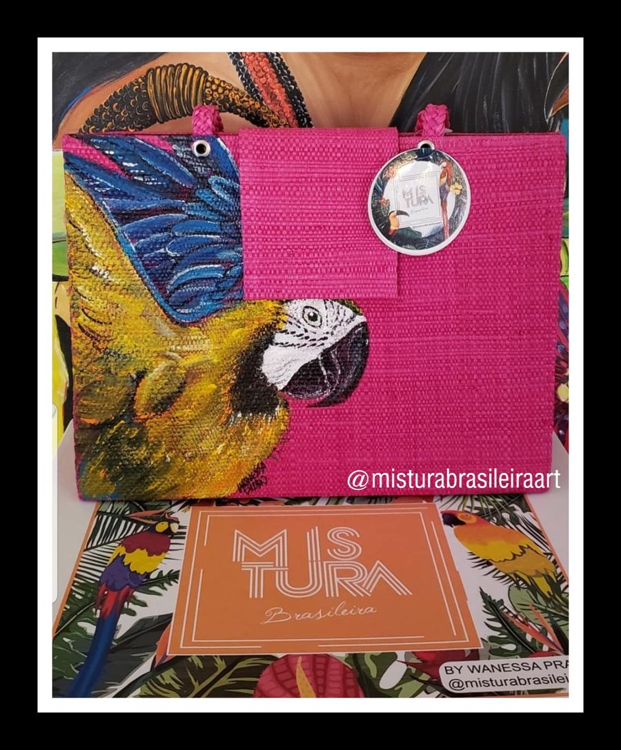 Bolsa Carteira Palha Grande Pink Arara Canindé